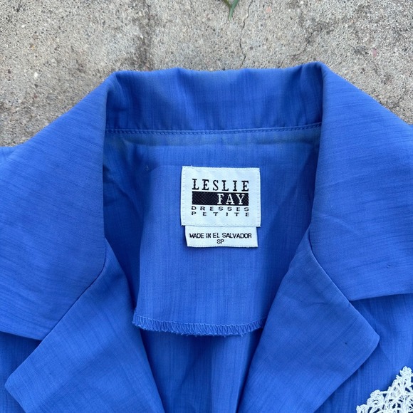 Leslie Fay Petite Vintage Belted Shirt Dress Pleated Career‎ Blue 8P - Picture 2 of 13